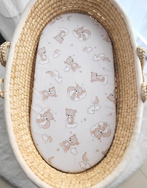 Prześcieradło bawełniane do kosza Mojżesza Boho wózka gondoli 75x35 cm - Rainbow beige bear Prześcieradło bawełniane do kosza Mojżesza Boho wózka gondoli 75x35 cm - Rainbow beige bear