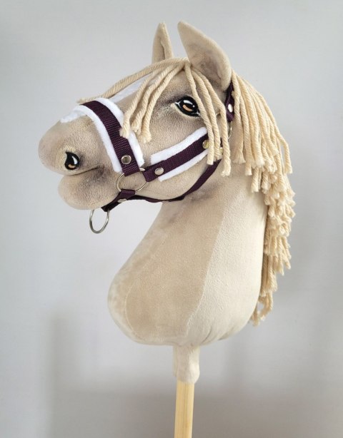 Zestaw do Hobby Horse: kantar A3 z białym futerkiem + uwiąz ze sznurka - biało-śliwkowy Zestaw do Hobby Horse: kantar A3 z białym futerkiem + uwiąz ze sznurka - biało-śliwkowy