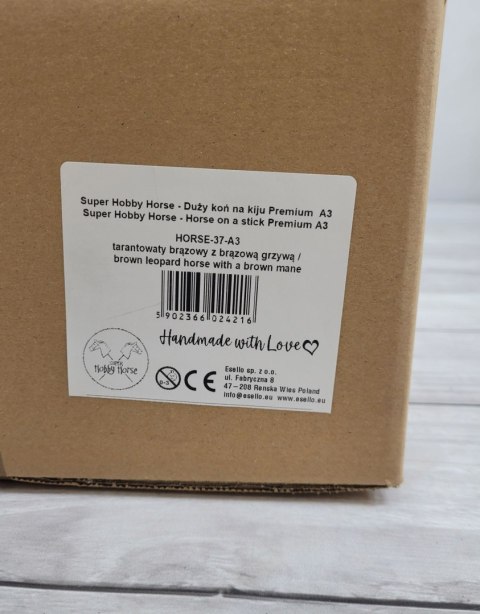 Hobby Horse Duży koń na kiju Premium - tarantowaty biało-brązowy z brązową grzywą A3