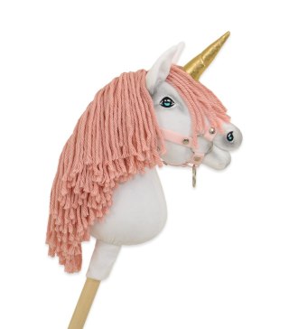 Hobby Horse Jednorożec na kiju mały biały, grzywa brudny róż i złoty róg