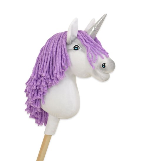Hobby Horse Jednorożec na kiju mały biały, grzywa fioletowa i srebrny róg