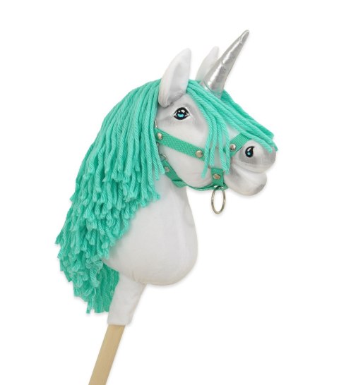 Hobby Horse Jednorożec na kiju mały biały, grzywa miętowa i srebrny róg