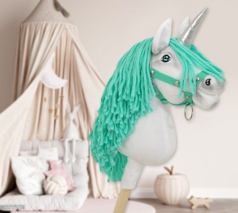 Hobby Horse Jednorożec na kiju mały biały, grzywa miętowa i srebrny róg