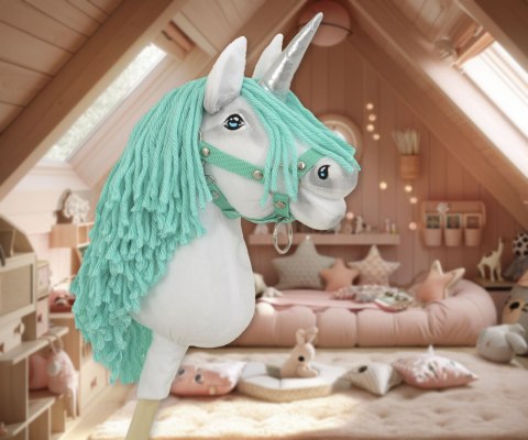 Hobby Horse Jednorożec na kiju mały biały, grzywa miętowa i srebrny róg