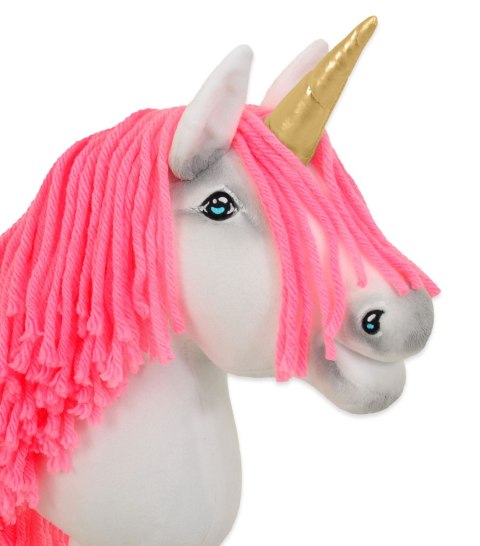 Hobby Horse Jednorożec na kiju mały biały, grzywa neonowy róż i złoty róg Hobby Horse Jednorożec na kiju mały biały, grzywa neonowy róż i złoty róg