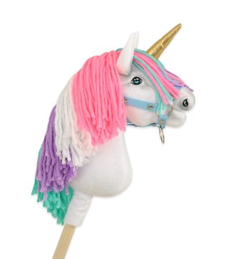 Hobby Horse Jednorożec na kiju mały biały z kolorową grzywą i złotym rogiem
