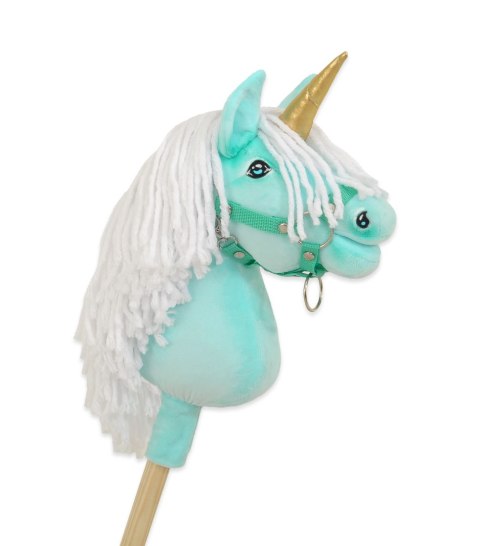 Hobby Horse Jednorożec na kiju mały miętowy z białą grzywą i złotym rogiem