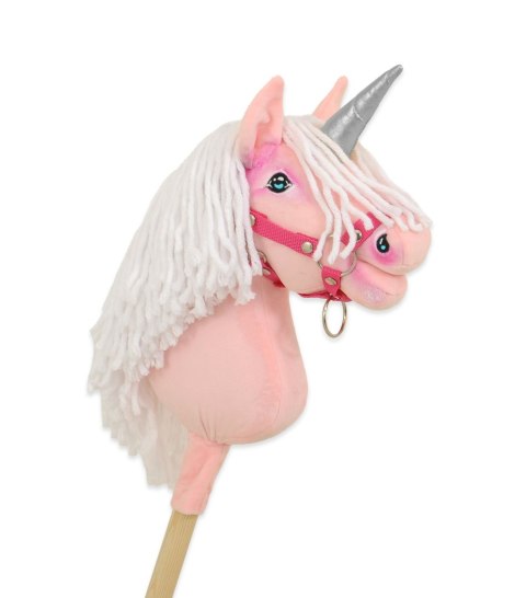 Hobby Horse Jednorożec na kiju mały różowy z białą grzywą i srebrnym rogiem