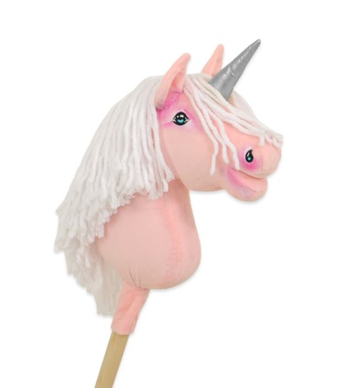 Hobby Horse Jednorożec na kiju mały różowy z białą grzywą i srebrnym rogiem