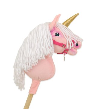 Hobby Horse Jednorożec na kiju mały różowy z białą grzywą i złotym rogiem
