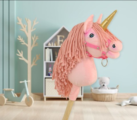 Hobby Horse Jednorożec na kiju mały różowy z różową grzywą i złotym rogiem