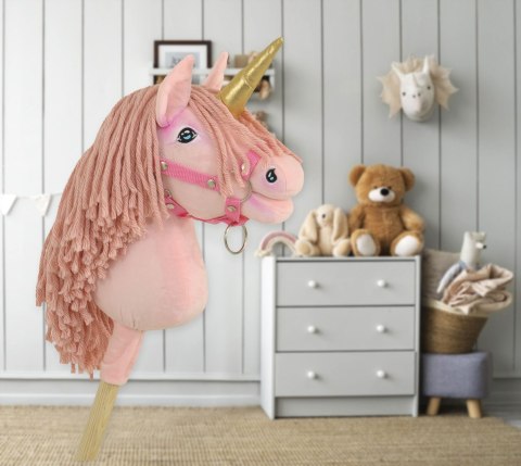 Hobby Horse Jednorożec na kiju mały różowy z różową grzywą i złotym rogiem