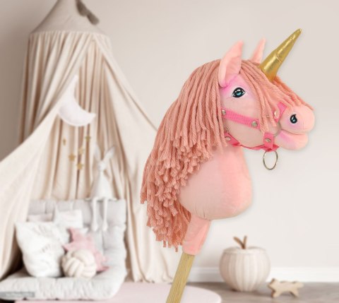 Hobby Horse Jednorożec na kiju mały różowy z różową grzywą i złotym rogiem