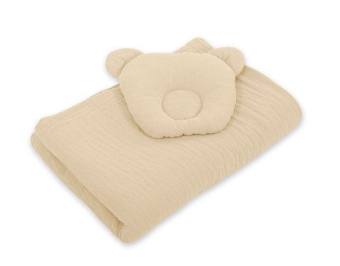 Kołderka z wypełnieniem i poduszka profilowana Miś MUŚLIN- zestaw 2cz. - cream Kołderka z wypełnieniem i poduszka profilowana Miś MUŚLIN- zestaw 2cz. - cream