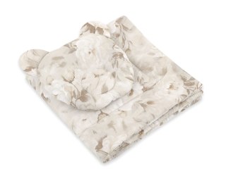 Kołderka z wypełnieniem i poduszka profilowana Miś - zestaw 2cz. - Peonies beige