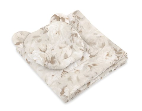 Kołderka z wypełnieniem i poduszka profilowana Miś - zestaw 2cz. - Peonies beige Kołderka z wypełnieniem i poduszka profilowana Miś - zestaw 2cz. - Peonies beige