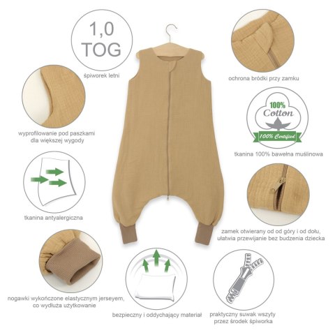 Muślinowy śpiworek dla dzieci z nogawkami XL 2-4 lata letni TOG 1.0 - cream Muślinowy śpiworek dla dzieci z nogawkami XL 2-4 lata letni TOG 1.0 - cream