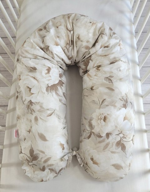Poduszka ciążowa Longer dla kobiet w ciąży do spania + zdejmowana poszewka - Peonies beige Poduszka ciążowa Longer dla kobiet w ciąży do spania + zdejmowana poszewka - Peonies beige