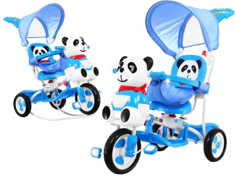 3-kołowy Rowerek dla dzieci Panda Niebieski + Dźwięki + Daszek + Barierka + Podnóżek + Rączka + Schowek