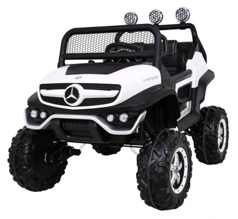Mercedes Benz Unimog dla dzieci Biały + Napęd 4x4 + Pilot + Bagażnik + Wolny Start + MP3 LED Mercedes Benz Unimog dla dzieci Biały + Napęd 4x4 + Pilot + Bagażnik + Wolny Start + MP3 LED