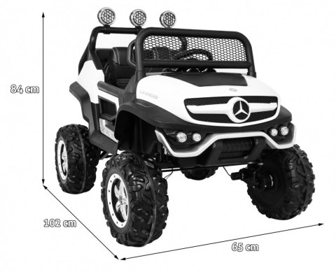 Mercedes Benz Unimog dla dzieci Biały + Napęd 4x4 + Pilot + Bagażnik + Wolny Start + MP3 LED Mercedes Benz Unimog dla dzieci Biały + Napęd 4x4 + Pilot + Bagażnik + Wolny Start + MP3 LED