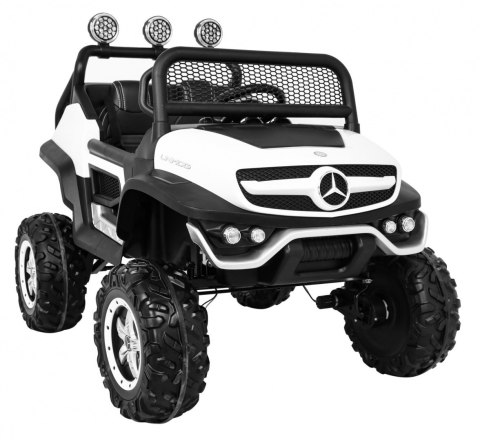 Mercedes Benz Unimog dla dzieci Biały + Napęd 4x4 + Pilot + Bagażnik + Wolny Start + MP3 LED Mercedes Benz Unimog dla dzieci Biały + Napęd 4x4 + Pilot + Bagażnik + Wolny Start + MP3 LED