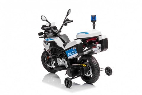 Motor Policyjny BMW F850 GS na akumulator dla dzieci + Kółka pomocnicze + Syrena + Światła + 2 Kufry + Wolny Start Motor Policyjny BMW F850 GS na akumulator dla dzieci + Kółka pomocnicze + Syrena + Światła + 2 Kufry + Wolny Start