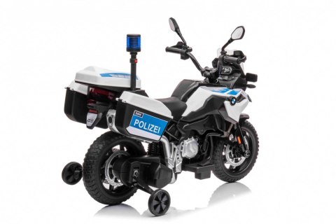 Motor Policyjny BMW F850 GS na akumulator dla dzieci + Kółka pomocnicze + Syrena + Światła + 2 Kufry + Wolny Start Motor Policyjny BMW F850 GS na akumulator dla dzieci + Kółka pomocnicze + Syrena + Światła + 2 Kufry + Wolny Start