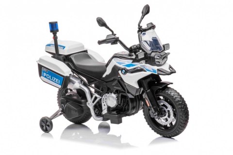 Motor Policyjny BMW F850 GS na akumulator dla dzieci + Kółka pomocnicze + Syrena + Światła + 2 Kufry + Wolny Start Motor Policyjny BMW F850 GS na akumulator dla dzieci + Kółka pomocnicze + Syrena + Światła + 2 Kufry + Wolny Start