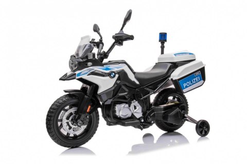 Motor Policyjny BMW F850 GS na akumulator dla dzieci + Kółka pomocnicze + Syrena + Światła + 2 Kufry + Wolny Start Motor Policyjny BMW F850 GS na akumulator dla dzieci + Kółka pomocnicze + Syrena + Światła + 2 Kufry + Wolny Start