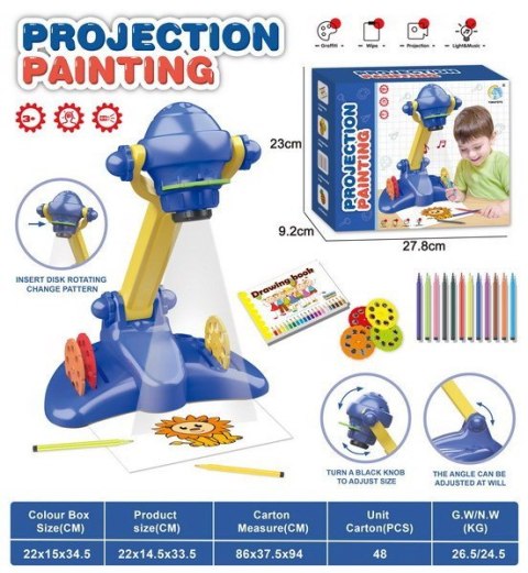 Projektor do Rysowania dla dzieci 3+ Nauka odrysowywania + 4 Krążki z obrazkami + 12 Pisaków + Notes Projektor do Rysowania dla dzieci 3+ Nauka odrysowywania + 4 Krążki z obrazkami + 12 Pisaków + Notes