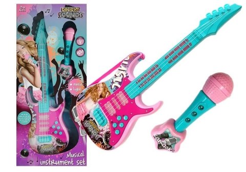 Gitara Z Mikrofonem Zestaw Do Karaoke Światła Dźwięki Gitara Z Mikrofonem Zestaw Do Karaoke Światła Dźwięki